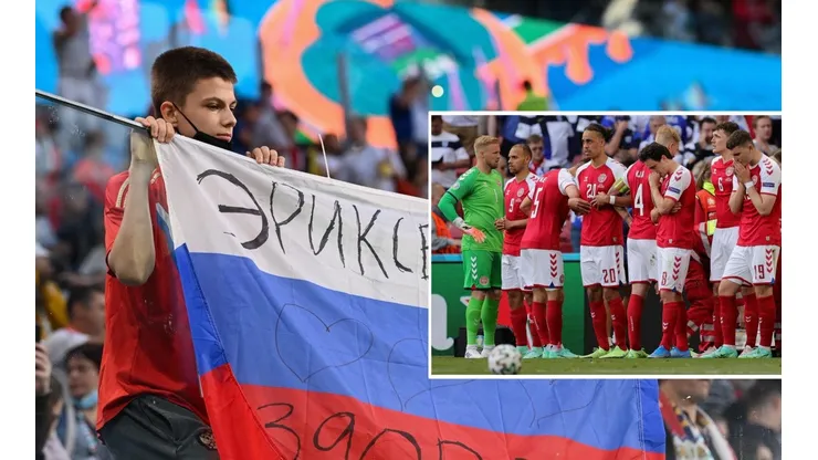 La fanaticada rusa mostró solidaridad con Eriksen, tras su desmayo en la Eurocopa.