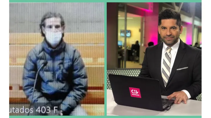 Dante Poli en su formalización y Karim Butte en su antiguo trabajo en Chilevisión.