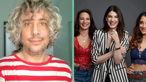 José Ignacio Chascas Valenzuela junto a las protagonistas de La Torre de Mabel: Paloma Moreno, Blanca Lewin y Elisa Zulueta.
