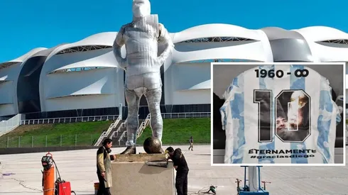 La estatua de Maradona afuera del Estadio Único de Santiago del Estero