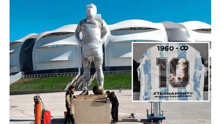 La estatua de Maradona afuera del Estadio Único de Santiago del Estero