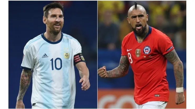 Lionel Messi de Argentina (izq) y Arturo Vidal de Chile (Foto: Getty).