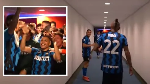 Vidal y Alexis saliendo a la cancha el día de los festejos