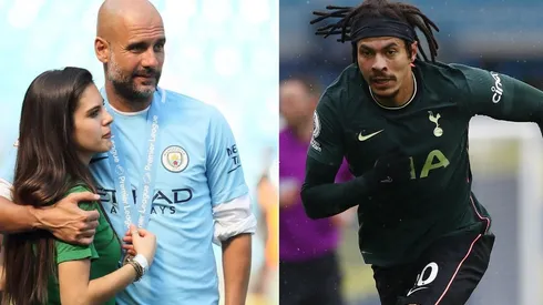 Pep Guardiola, su hija María y el jugador del Tottenham, Dele Alli