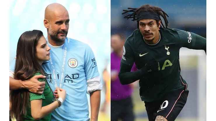Pep Guardiola, su hija María y el jugador del Tottenham, Dele Alli