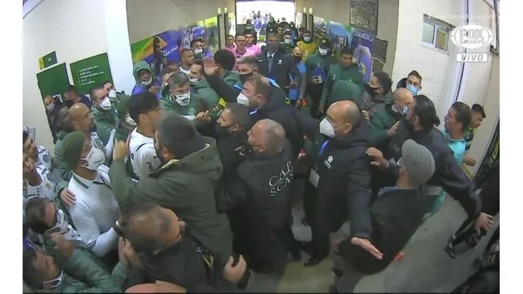En los camarines del estadio de Defensa y Justicia se armó un problema grande entre el Halcón y Palmeiras.
