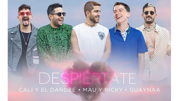 Cali y el Dandee junto a Guaynaa, Mau y Ricky en la imagen promocional de Despiértame.