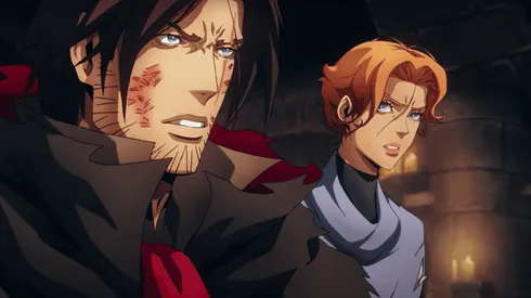 Belmont y Sypha en una escena de cuarta temporada de Castlevania.
