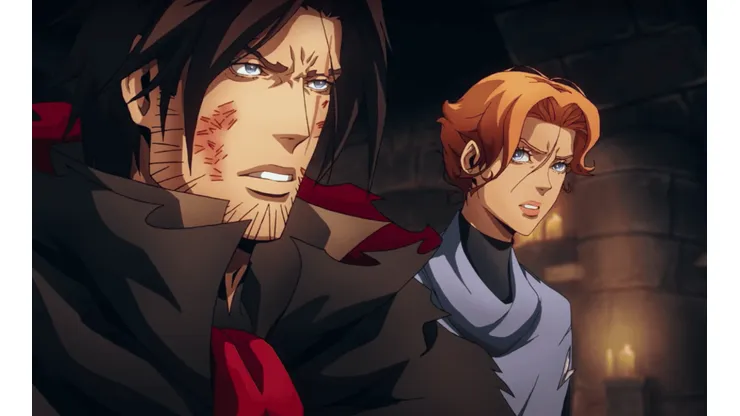 Belmont y Sypha en una escena de cuarta temporada de Castlevania.