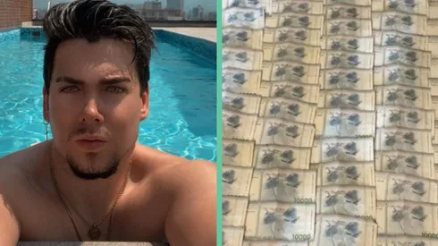 Nano Calderón y su piso de billetes.