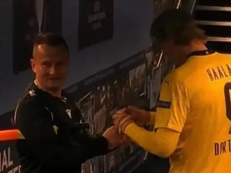 Insólito: árbitro le pide autógrafo a Haaland en el túnel del Etihad