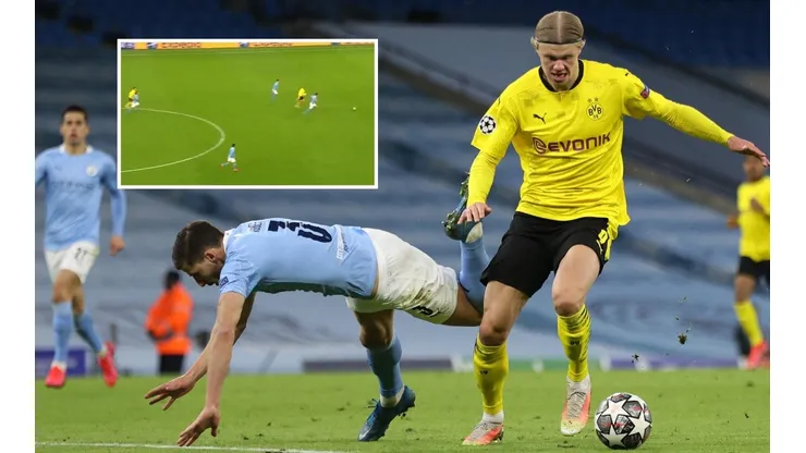 Erling Haaland desplaza a Ruben Dias con el cuerpo