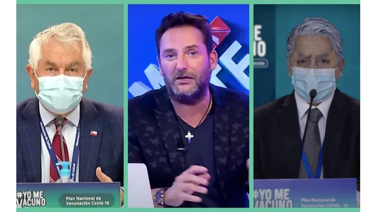 Daniel Fuenzalida entre Enrique Paris y la parodia del ministro de Salud que hizo Fernando Godoy, para promocionar el programa "Mi Barrio".