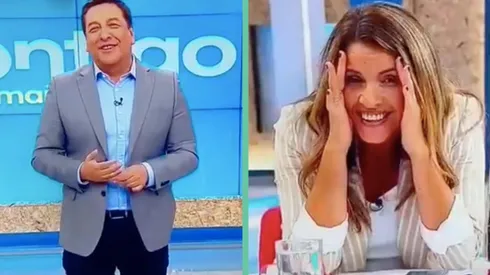Julio César Rodríguez y Monserrat Álvarez en medio del hilarante momento que se vivió en Contigo en la Mañana.