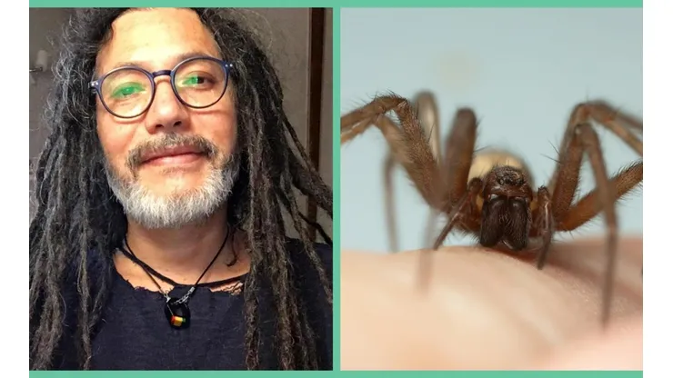 Quique Neira y una araña de rincón.