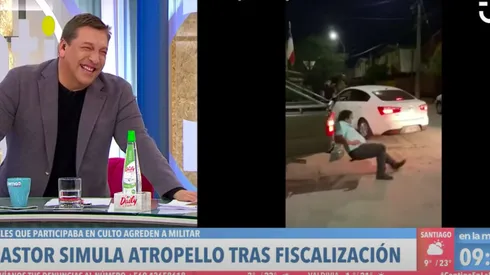El momento en que Julio César Rodríguez no puede contener más la risa ante la simulación de atropello del pastor.