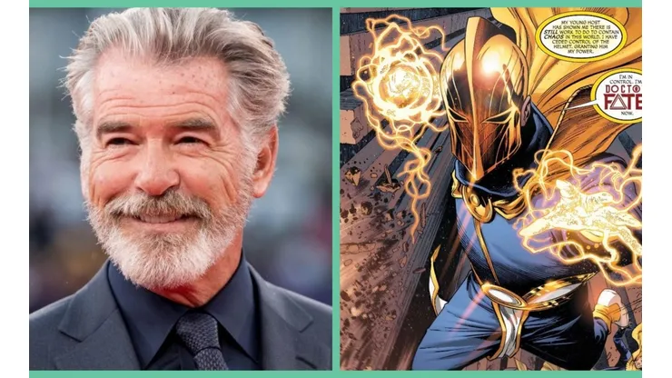 Pierce Brosnan y el "Dr. Fate" de los cómics de DC.