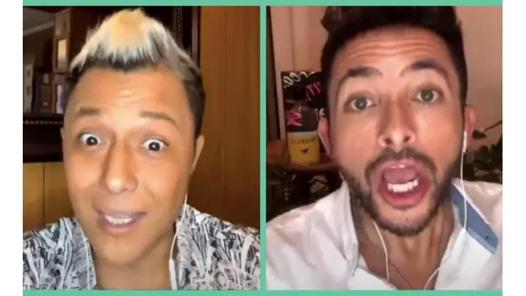 Sergio Rojas y Hugo Valencia en el momento en que el contenido de Nelson Mauri salió al aire en su transmisión.