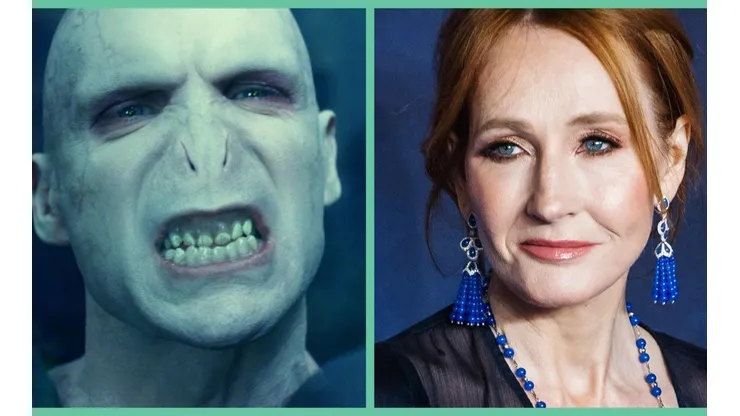Ralph Fiennes en el rol de Voldemort y la escritora tras la saga "Harry Potter", J.K. Rowling.