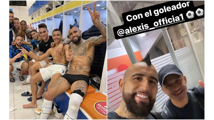 Arturo Vidal feliz con el doblete de Alexis Sánchez en el Inter.