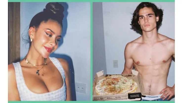 Cami Gallardo y Agustín Bruno con una pizza.