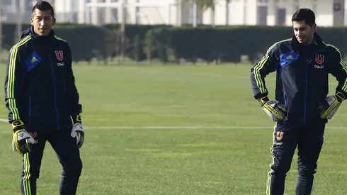 Luis Marín y Johnny Herrera en un entrenamiento de Universidad de Chile en 2013