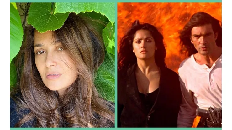 Salma Hayek en el presente y en su aparición en "Desperado", la película de Robert Rodríguez con Antonio Banderas.
