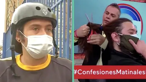 José Miranda hablando este martes con "Hola Chile", junto a una captura del momento en que José Miguel Viñuela le cortó el pelo en julio pasado.