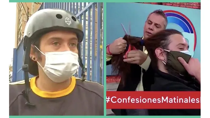 José Miranda hablando este martes con "Hola Chile", junto a una captura del momento en que José Miguel Viñuela le cortó el pelo en julio pasado.