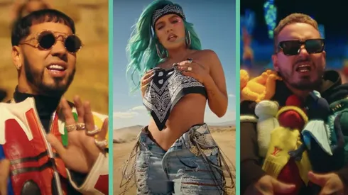 Anuel AA y J Balvin junto a Karol G, para el video de "Location".