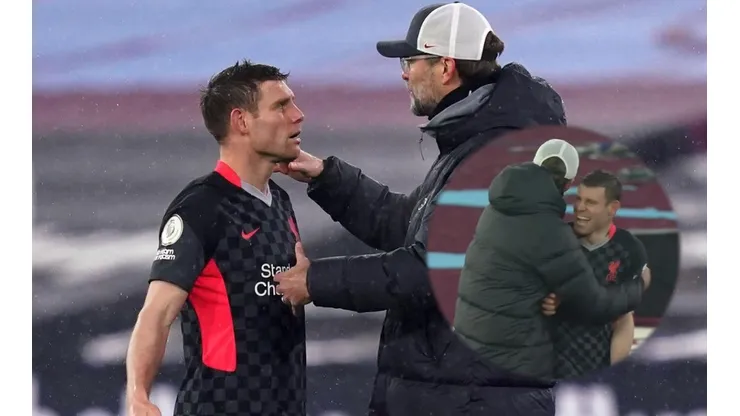 La curiosa escena entre Milner y Jürgen Klopp en el partido del Liverpool.