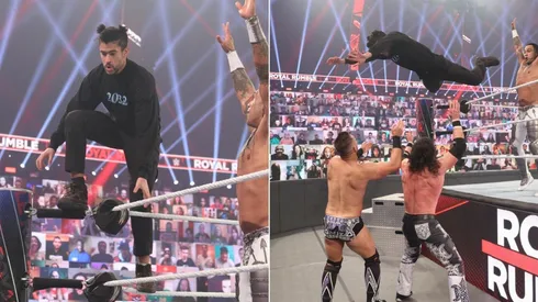 Bad Bunny con Damian Priest en acción ante The Miz y Morrison.