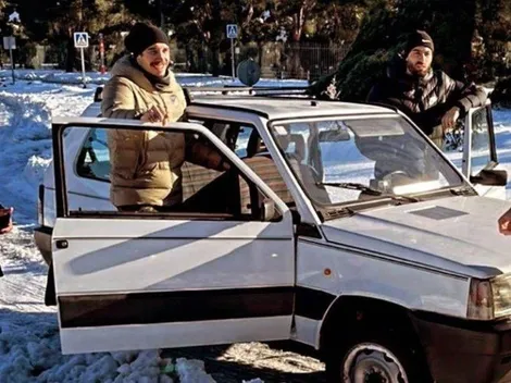Jugadores del Atleti van a entrenar en un Fiat 89 por la nevada