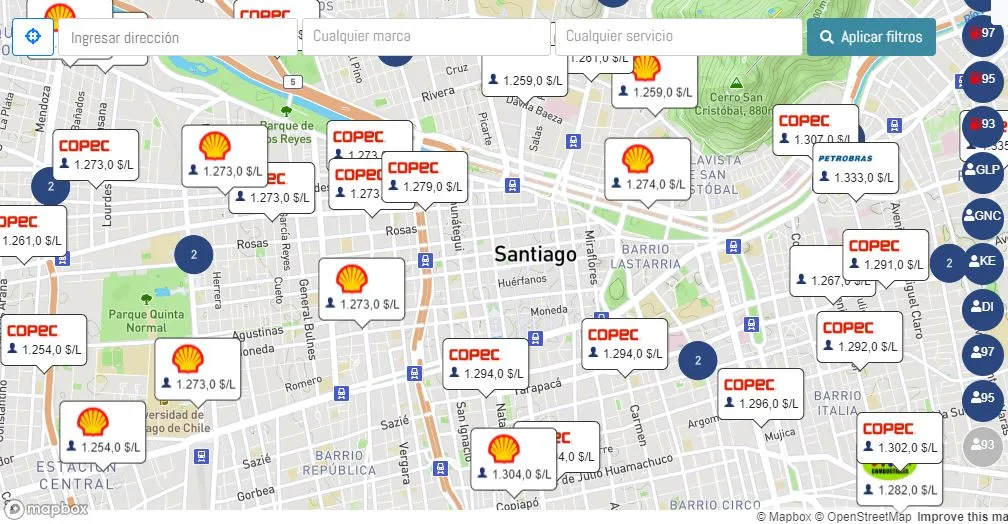 Así es el buscador. Foto: Bencinaenlínea.cl.