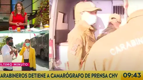 El momento en que detuvieron al camarógrafo de Chilevisión, la mañana de este lunes.