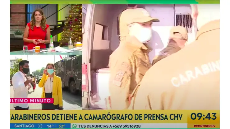 El momento en que detuvieron al camarógrafo de Chilevisión, la mañana de este lunes.