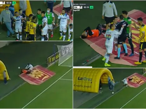 Empujón a pasapelotas y puntapié maletero al Laucha Arias