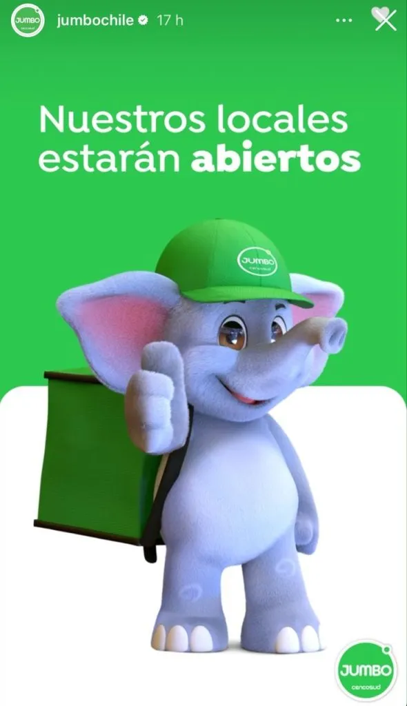 Historia de Jumbo en su cuenta de Instagram

