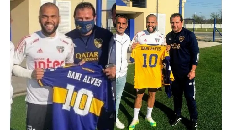 Dani Alves posa con la camiseta de Boca Juniors