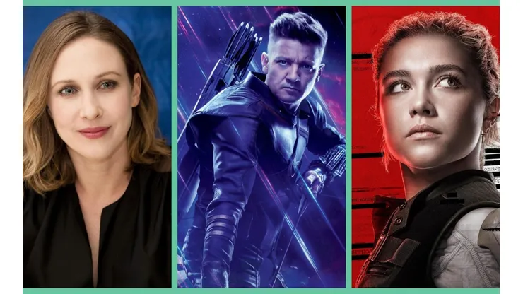 Vera Farmiga y Florence Pugh junto a Jeremy Renner, quien interpreta a Hawkeye.