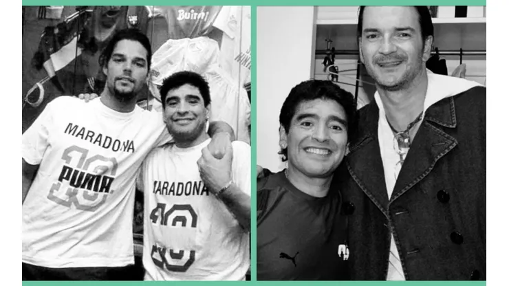Ricky Martin y Ricardo Arjona en sus respectivas fotos con Diego Maradona.