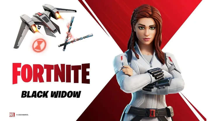 El traje blanco de Black Widow en la tienda de Fortnite
