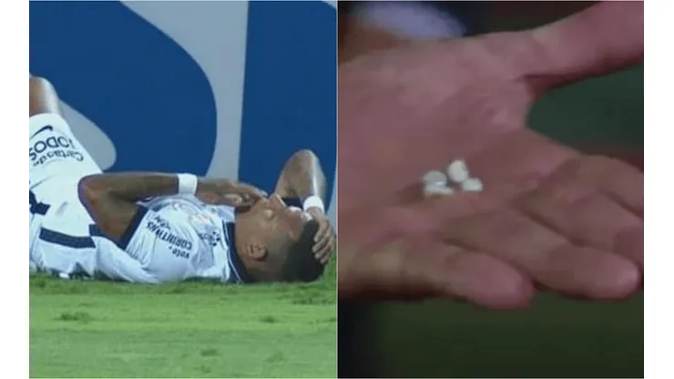 El árbitro del partido muestra los dientes de Rómulo Otero