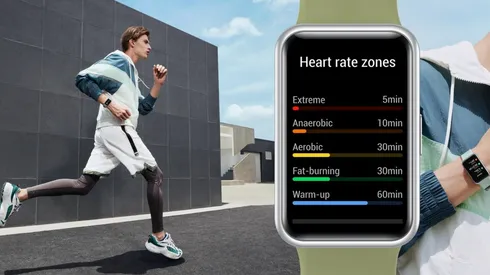 El HUAWEI Watch FIT realiza un completo chequeo de tu estado de salud y monitorea las calorías quemadas durante la sesión de ejercicios.