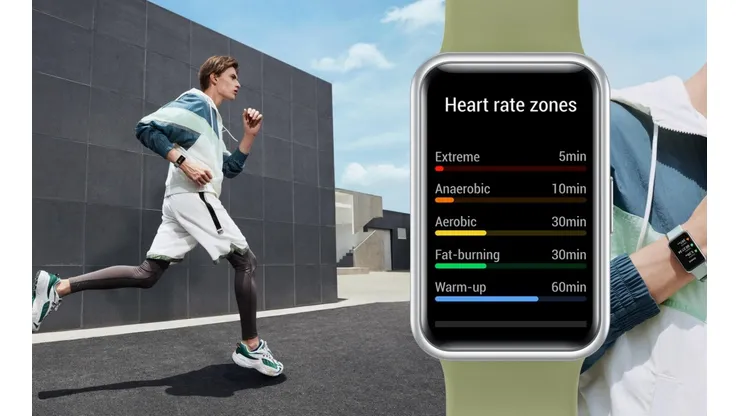 El HUAWEI Watch FIT realiza un completo chequeo de tu estado de salud y monitorea las calorías quemadas durante la sesión de ejercicios.