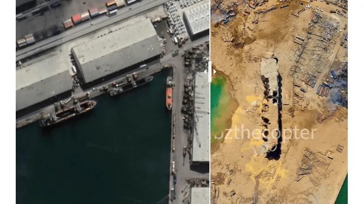 Así quedó el puerto de Beirut, la capital del Líbano, tras la explosión de este martes