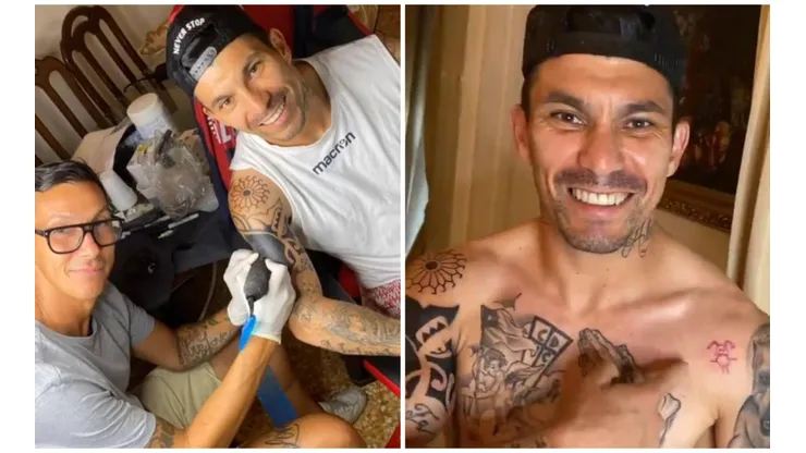 Gary Medel en su sesión de tatuado, donde se estampó un lindo conejo hecho por su hija Alessandra.
