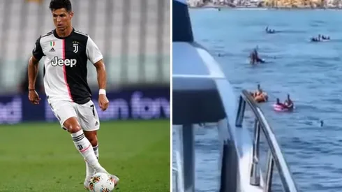 Cristiano y su familia anclaron su yate a kilómetros de la costa, pero decenas de tifosi nadaron hasta la embarcación.