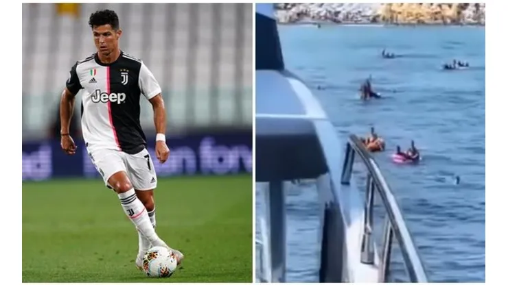 Cristiano y su familia anclaron su yate a kilómetros de la costa, pero decenas de tifosi nadaron hasta la embarcación.