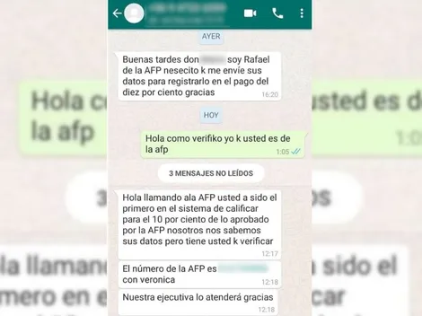 Estafadores se hacen pasar por AFP pidiendo datos para "registrar en el pago del 10%"